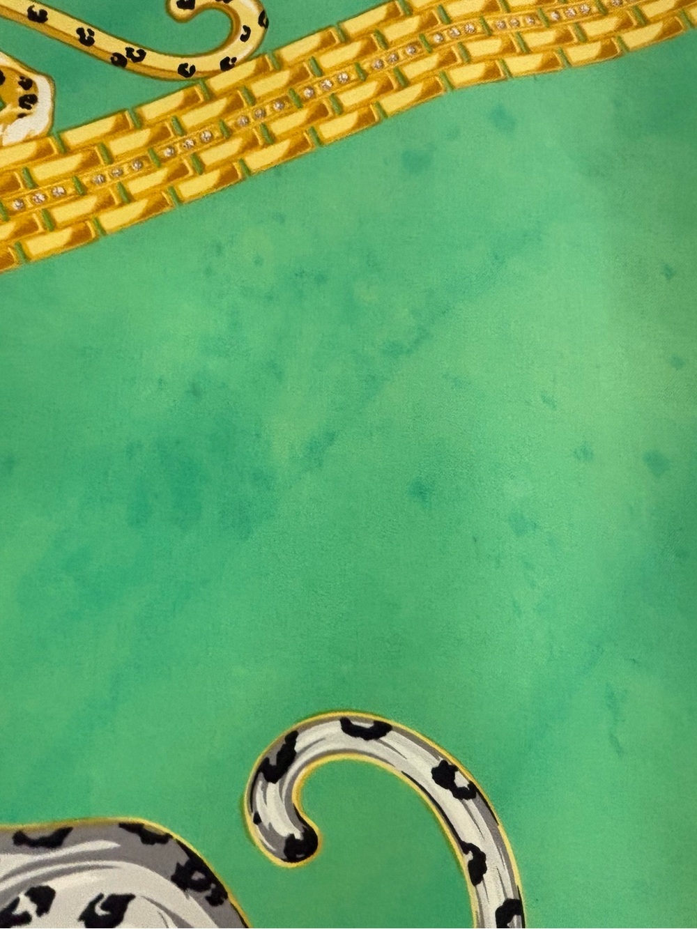 Cartier "Must de" Line Silk Scarf in Green, Blue & Orange, Vintage. Callouts. - Picture 7 of 11